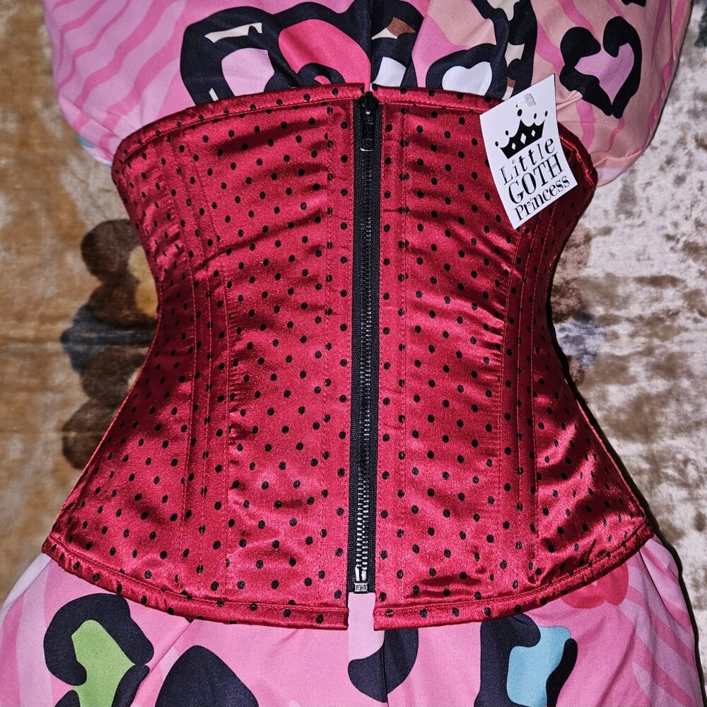 LAST NWT 26"/M 1022 RED W/BK POLKA DOTS TIGHT LACING ZIP HANDMADE CORSET